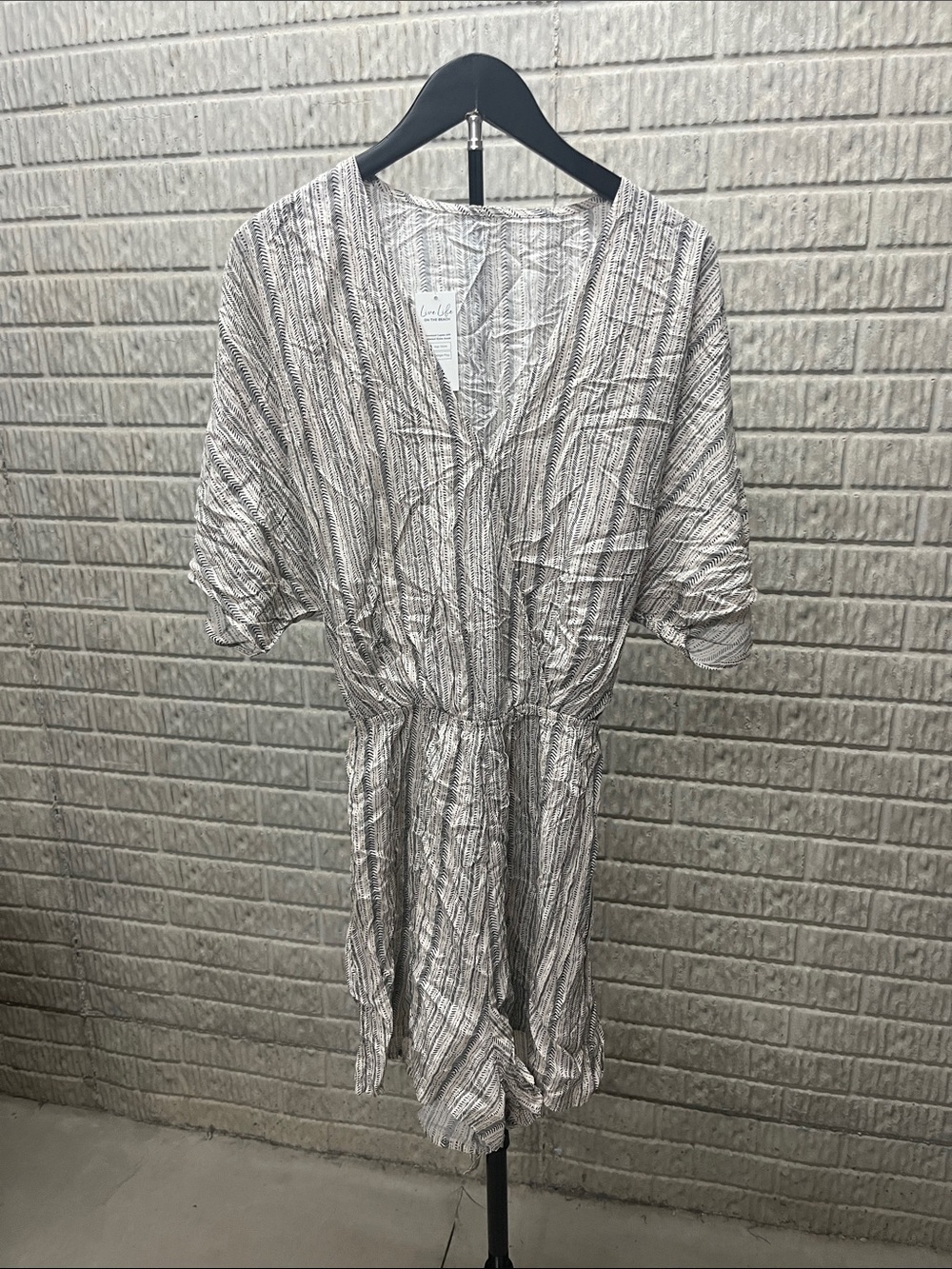 Cupshe Kids One-Piece Romper in Cream and Black Stripe